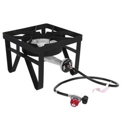 HAOYYE Outdoor Propane Burner Stove with Square Furnace 20000 BTU High Pressure Gas Cooker with 26cm Burner Head 1.2m Leather Hose and Adjustable 0 to 20 PSI Valve for BBQ Grill Cooking Crawfish Frying Boiling