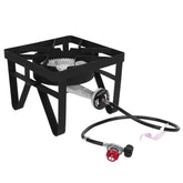 HAOYYE Outdoor Propane Burner Stove with Square Furnace 20000 BTU High Pressure Gas Cooker with 26cm Burner Head 1.2m Leather Hose and Adjustable 0 to 20 PSI Valve for BBQ Grill Cooking Crawfish Frying Boiling