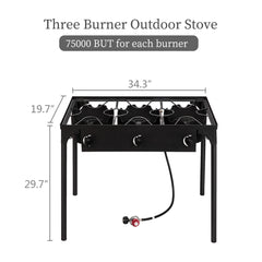 HAOYYE Outdoor Camp Stove 225000 BTU High Pressure Propane Gas Cooker, Portable Cast Iron Three Burner with Adjustable Regulator and Removable Legs for Patio Cooking, Camping, Tailgating