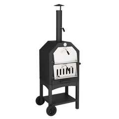 HAOYYE Outdoor Wood Fired Pizza Oven with Pizza Stone Peel and Grill Rack, Portable Backyard and Camping Pizza Maker with Built-in Thermometer and Wheels for Patio Cooking and Outdoor Entertaining