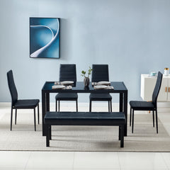 HAOYYE 4pcs Elegant Assembled Dining Chairs with Stripping Texture High Backrest and Sturdy Frame Modern Upholstered Side Chairs for Dining Room Kitchen Living Room Black Finish