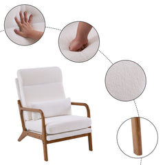 HAOYYE High Back Solid Wood Armrest Backrest Iron Frame Teddy Velvet Indoor Leisure Chair in Off-White, Soft Cozy Warm Flannel Fleece Home Decor, Luxury Comfortable Unique Design, Premium Quality Decorative Chair for Living Room