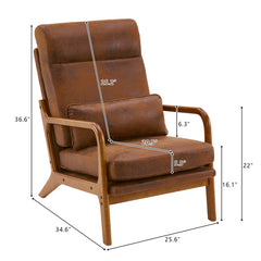 HAOYYE High-Back Solid Wood Leisure Chair, Iron Frame Bronzing Cloth, Orange Flannel Fleece, Cozy Modern Accent Chair, Luxury Comfortable Indoor Seating, Unique Home Decor, Premium Decorative Chair