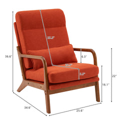 HAOYYE High Back Solid Wood Armrest Backrest Iron Frame Linen Indoor Leisure Chair in Burnt Orange, Soft Cozy Warm Flannel Fleece Home Decor, Luxury Comfortable Unique Design, Premium Quality Decorative Chair for Living Room