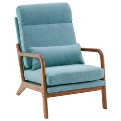 HAOYYE High Back Solid Wood Armrest Backrest Iron Frame Linen Indoor Leisure Chair Teal Soft Cozy Warm Flannel Fleece Home Decor Luxury Comfortable Unique Design Premium Quality Decorative Accent Chair for Living Room Bedroom
