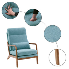 HAOYYE High Back Solid Wood Armrest Backrest Iron Frame Linen Indoor Leisure Chair Teal Soft Cozy Warm Flannel Fleece Home Decor Luxury Comfortable Unique Design Premium Quality Decorative Accent Chair for Living Room Bedroom