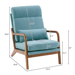 HAOYYE High Back Solid Wood Armrest Backrest Iron Frame Linen Indoor Leisure Chair Teal Soft Cozy Warm Flannel Fleece Home Decor Luxury Comfortable Unique Design Premium Quality Decorative Accent Chair for Living Room Bedroom