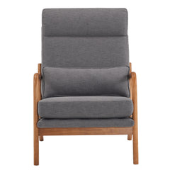 HAOYYE High Back Solid Wood Armrest Backrest Iron Frame Linen Indoor Leisure Chair, Dark Grey, Premium Quality, Soft Cozy Warm Flannel Fleece Fabric, Comfortable and Stylish Design for Living Room, Bedroom, Office, Luxury Home Decor