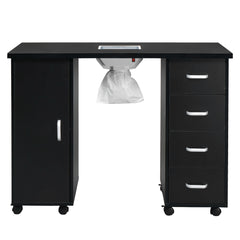 HAOYYE Black Nail Table with Fan Modern Manicure Station for Salon or Home Use MDF Single Door Design with 4 Removable Drawers Lockable Storage Easy to Clean Durable and Professional Nail Desk Workstation