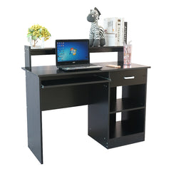HAOYYE Modern Black Computer Desk E1 15MM Chipboard Office Writing Table Workstation with Open Storage Shelves Minimalist Style Study Desk for Home Office Living Room Study Room Easy Assembly