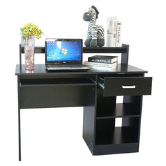 HAOYYE Modern Black Computer Desk E1 15MM Chipboard Office Writing Table Workstation with Open Storage Shelves Minimalist Style Study Desk for Home Office Living Room Study Room Easy Assembly