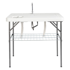 HAOYYE White Foldable Outdoor Fish Cleaning Table Rectangular HDPE Surface with Barbed Wire Mesh Heavy Duty Portable Processing Station for Backyard BBQ Camping Fishing Cleaning Cutting and Food Prep