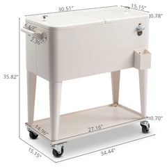 HAOYYE Rolling Cooler Cart, White Box with Drain Pipe, Large Capacity Insulated Freezer with Bottle Opener, Locking Casters, Ideal for Outdoor Events and Parties