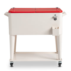 HAOYYE Red & White Box Cooler with Drain Pipe, Insulated Freezer Incubator with Wheels, Bottle Opener, and Cap Catcher, Ideal for Outdoor Events, BBQs, Camping, and Picnics