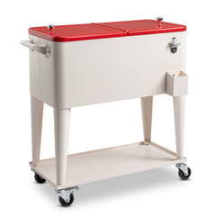 HAOYYE Red & White Box Cooler with Drain Pipe, Insulated Freezer Incubator with Wheels, Bottle Opener, and Cap Catcher, Ideal for Outdoor Events, BBQs, Camping, and Picnics