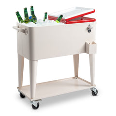 HAOYYE Red & White Box Cooler with Drain Pipe, Insulated Freezer Incubator with Wheels, Bottle Opener, and Cap Catcher, Ideal for Outdoor Events, BBQs, Camping, and Picnics