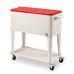 HAOYYE Red & White Box Cooler with Drain Pipe, Insulated Freezer Incubator with Wheels, Bottle Opener, and Cap Catcher, Ideal for Outdoor Events, BBQs, Camping, and Picnics