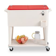 HAOYYE Red & White Box Cooler with Drain Pipe, Insulated Freezer Incubator with Wheels, Bottle Opener, and Cap Catcher, Ideal for Outdoor Events, BBQs, Camping, and Picnics