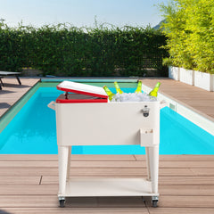 HAOYYE Red & White Box Cooler with Drain Pipe, Insulated Freezer Incubator with Wheels, Bottle Opener, and Cap Catcher, Ideal for Outdoor Events, BBQs, Camping, and Picnics