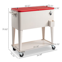 HAOYYE Red & White Box Cooler with Drain Pipe, Insulated Freezer Incubator with Wheels, Bottle Opener, and Cap Catcher, Ideal for Outdoor Events, BBQs, Camping, and Picnics