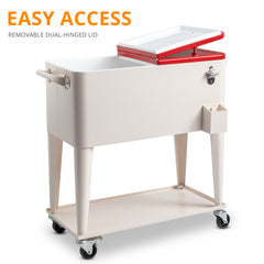 HAOYYE Red & White Box Cooler with Drain Pipe, Insulated Freezer Incubator with Wheels, Bottle Opener, and Cap Catcher, Ideal for Outdoor Events, BBQs, Camping, and Picnics