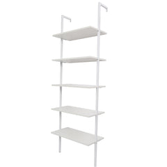 HAOYYE 5-Shelf Wood Ladder Bookcase with Metal Frame, Industrial 5-Tier Modern Ladder Shelf, White Wood Shelves, Soft Cozy Warm Flannel Fleece Home Decor, Luxury Comfortable Unique Design, Premium Quality Storage Organizer for Living Room, Office, Bedroom