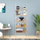 HAOYYE 5-Shelf Wood Ladder Bookcase, Industrial 5-Tier Modern Ladder Shelf with Walnut Wood Shelves and Metal Frame, Soft Cozy Warm Flannel Fleece Home Decor, Luxury Comfortable Unique Design, Premium Quality