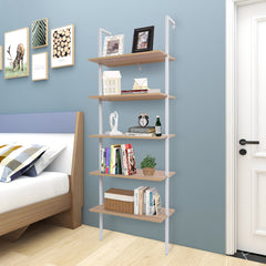 HAOYYE 5-Shelf Wood Ladder Bookcase, Industrial 5-Tier Modern Ladder Shelf with Walnut Wood Shelves and Metal Frame, Soft Cozy Warm Flannel Fleece Home Decor, Luxury Comfortable Unique Design, Premium Quality