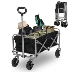 HAOYYE Folding Garden Utility Cart with Steel Frame and 600D Oxford Fabric, 220lbs Capacity, Heavy Duty Collapsible Wagon with Handle for Yard Camping Shopping Outdoor Use