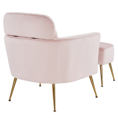 HAOYYE Modern Pink Flannelette Indoor Leisure Armchair with Gold-Plated Adjustable Feet and Pedals, Single Upholstered Accent Chair with Solid Wood Frame for Living Room Bedroom Office Lounge