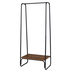 HAOYYE Freestanding Clothes Rack with Wood Shelf, Black Metal Garment Rack for Clothes, Durable Modern Storage Solution, Standing Organizer with Sturdy Design for Bedroom or Closet, Multifunctional Hanging Rack for Clothes and Accessories