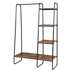 HAOYYE Clothes Rack with 5 Wood Shelves Freestanding Garment Rack Standing Metal Clothing Rack Black Durable Design Multifunctional Modern Organizer Space-Saving Storage Solution for Home and Bedroom