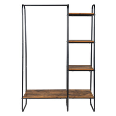 HAOYYE Clothes Rack with 5 Wood Shelves Freestanding Garment Rack Standing Metal Clothing Rack Black Durable Design Multifunctional Modern Organizer Space-Saving Storage Solution for Home and Bedroom