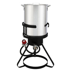HAOYYE Outdoor Gas Turkey Fryer Set with 30QT Turkey Pot 10QT Fish Pot Thermometer Basket Injector Burner Stand Black & Silver for Crawfish Seafood BBQ Camping