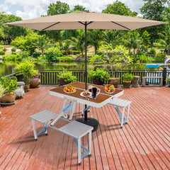 HAOYYE Aluminum Alloy Folding Table and Chair Set Wood Grain Color One Piece Design Portable Picnic Dining Table with Integrated Seats for Outdoor Camping Travel Patio Garden BBQ Easy Setup