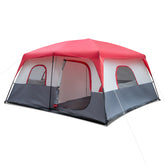 HAOYYE 14-Person Camping Tent, Red and White Polyester Cloth Tent with Fiberglass Poles, Spacious Shelter for Outdoor Hiking and Camping