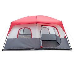 HAOYYE 14-Person Camping Tent, Red and White Polyester Cloth Tent with Fiberglass Poles, Spacious Shelter for Outdoor Hiking and Camping