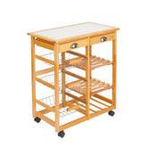 HAOYYE Kitchen & Dining Room Cart with 2 Drawers, Removable Storage Rack on Rolling Wheels, Wood Color, Mobile Utility Island with Wine Rack and Baskets