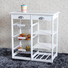 HAOYYE Kitchen And Dining Room Rolling Storage Cart With 2 Drawers 3 Baskets And 3 Shelves Multipurpose Mobile Organizer For Pantry Office Or Home White