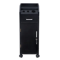 HAOYYE Black Hair Salon Storage Cart with Wheels Lockable 4 Drawer Rolling Trolley with 3 Hair Dryer Holders Mobile Makeup Organizer Station for Hairdressing Barber Spa Beauty Studio Use