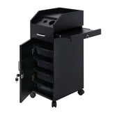 HAOYYE Black Hair Salon Storage Cart with Wheels Lockable 4 Drawer Rolling Trolley with 3 Hair Dryer Holders Mobile Makeup Organizer Station for Hairdressing Barber Spa Beauty Studio Use