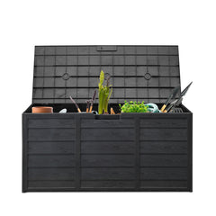 HAOYYE Outdoor Garden Storage Deck Box with Lockable Lid and Wheels, 75 Gallon Waterproof Plastic Chest for Tools, Cushions, Toys, Patio Accessories, Durable and Portable for Backyard or Garage Use