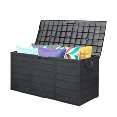 HAOYYE Outdoor Garden Storage Deck Box with Lockable Lid and Wheels, 75 Gallon Waterproof Plastic Chest for Tools, Cushions, Toys, Patio Accessories, Durable and Portable for Backyard or Garage Use