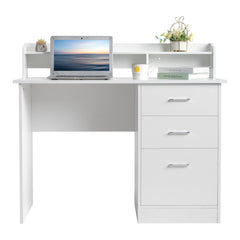 HAOYYE White Wood Grain Computer Desk With Triamine Particleboard Desktop, Three Spacious Drawers And Multi-Layer Storage, Modern Design For Home Office And Study, Durable And Easy To Assemble