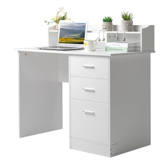 HAOYYE White Wood Grain Computer Desk With Triamine Particleboard Desktop, Three Spacious Drawers And Multi-Layer Storage, Modern Design For Home Office And Study, Durable And Easy To Assemble