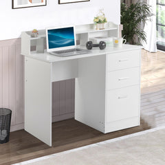 HAOYYE White Wood Grain Computer Desk With Triamine Particleboard Desktop, Three Spacious Drawers And Multi-Layer Storage, Modern Design For Home Office And Study, Durable And Easy To Assemble