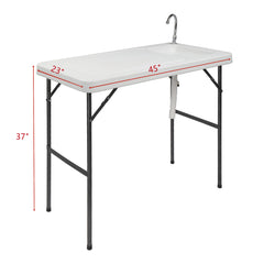 HAOYYE Folding Portable Fish Fillet & Hunting & Cutting Table with Sink Faucet, Multi-purpose Outdoor Table with Water Access for Camping, Fishing, and Outdoor Activities, Durable HDPE Top and Steel Frame
