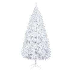 HAOYYE White Flocking Christmas Tree 8ft, 1349 Branches Pre-Lit Pine Tree with Realistic PVC Leaves, Sturdy Metal Base, Easy Setup for Home Holiday Decoration, Living Room, Office, Seasonal Festive Display