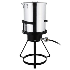 HAOYYE Black Round Tripod Stove Rack with Silver Fryer Heavy Duty Iron and Aluminum Outdoor Gas Burner Stand for Cooking Camping Frying Fish Turkey Boiling Home Backyard BBQ