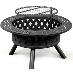HAOYYE Outdoor Metal Fire Pit with Removable Cooking Grates Black Square Wood Burning Firepit with Spark Screen Poker and Heat-Resistant Paint for Backyard Patio Bonfire Camping